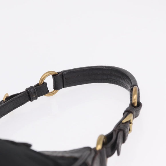 PRADA Shoulder Bag Leather Nylon Black Gold Auth am13170V