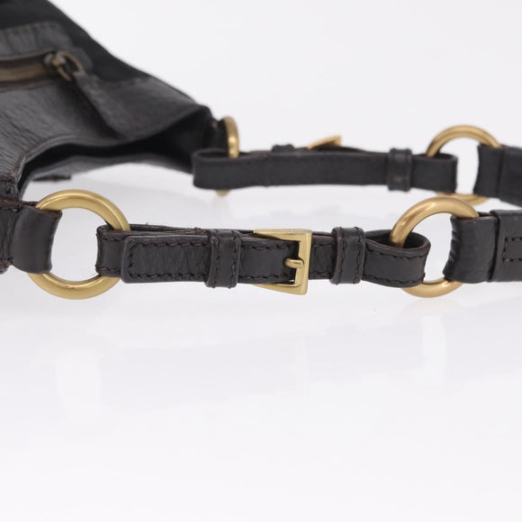 PRADA Shoulder Bag Leather Nylon Black Gold Auth am13170V