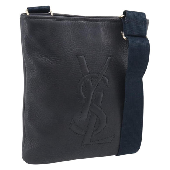 Saint Laurent YSL logo Shoulder Bag Leather Black Gold Auth am13172V
