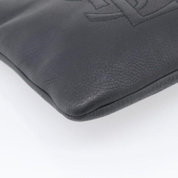 Saint Laurent YSL logo Shoulder Bag Leather Black Gold Auth am13172V