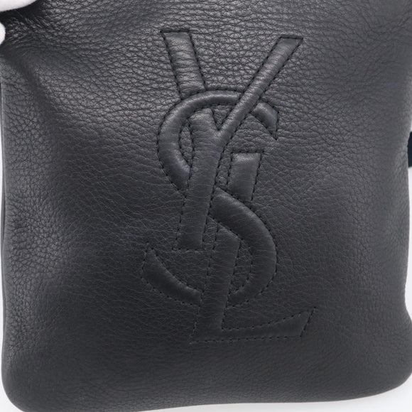 Saint Laurent YSL logo Shoulder Bag Leather Black Gold Auth am13172V