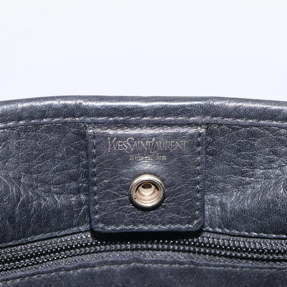 Saint Laurent YSL logo Shoulder Bag Leather Black Gold Auth am13172V