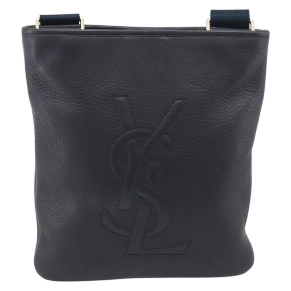 Saint Laurent YSL logo Shoulder Bag Leather Black Gold Auth am13172V