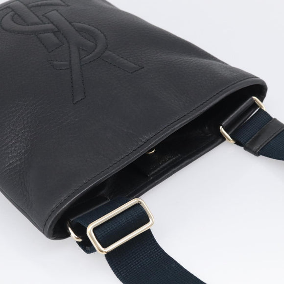 Saint Laurent YSL logo Shoulder Bag Leather Black Gold Auth am13172V