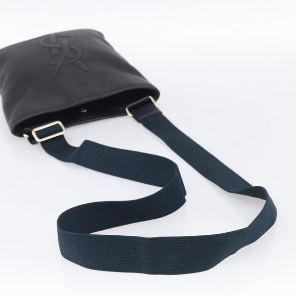 Saint Laurent YSL logo Shoulder Bag Leather Black Gold Auth am13172V