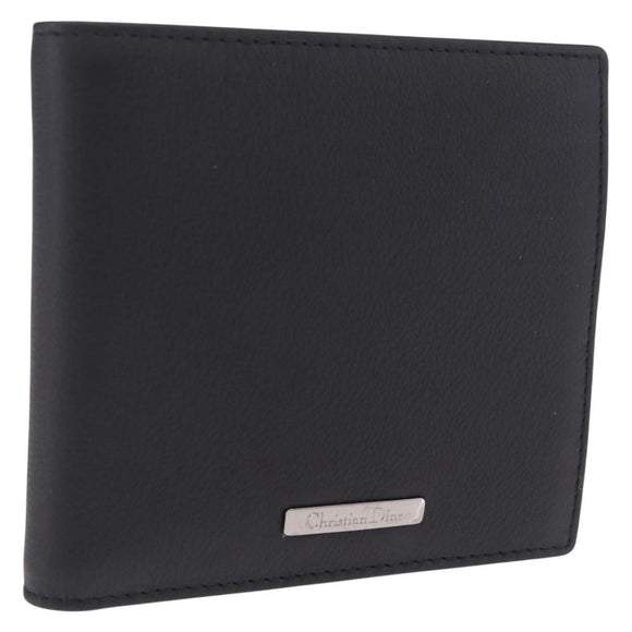 Christian Dior Bifold Wallet Leather Black Silver Auth am13180V
