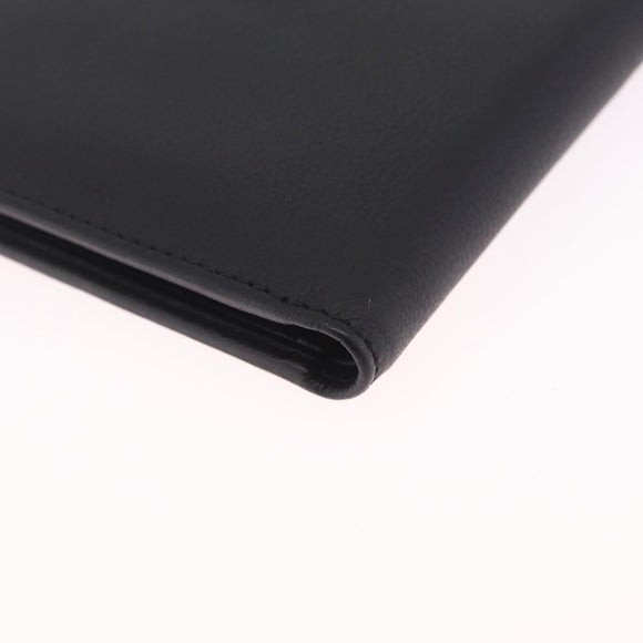 Christian Dior Bifold Wallet Leather Black Silver Auth am13180V