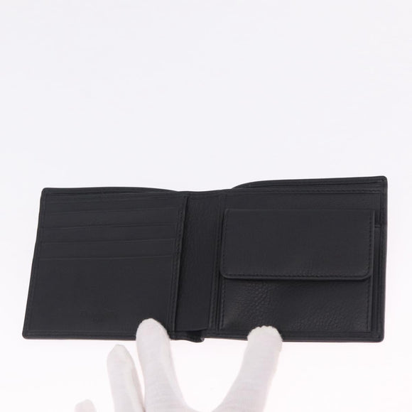 Christian Dior Bifold Wallet Leather Black Silver Auth am13180V
