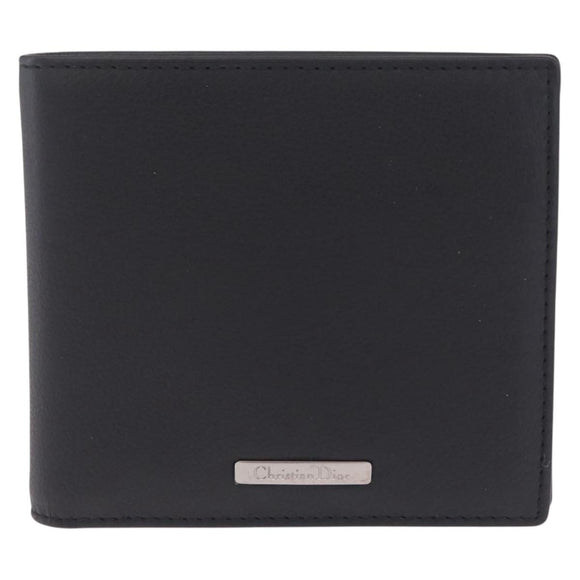 Christian Dior Bifold Wallet Leather Black Silver Auth am13180V