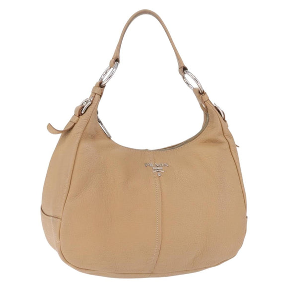 PRADA Shoulder Bag Leather Beige Silver Auth am13182V