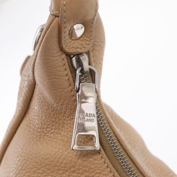 PRADA Shoulder Bag Leather Beige Silver Auth am13182V