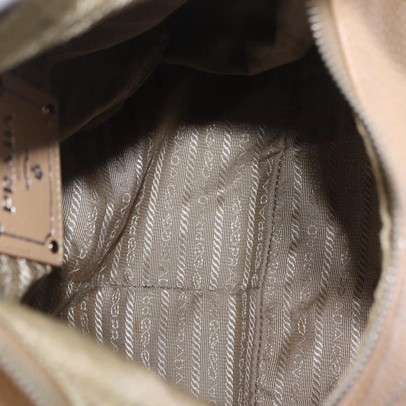 PRADA Shoulder Bag Leather Beige Silver Auth am13182V