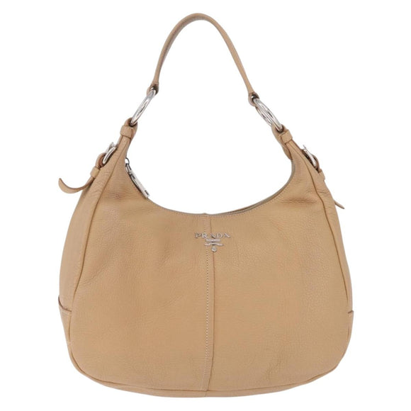 PRADA Shoulder Bag Leather Beige Silver Auth am13182V