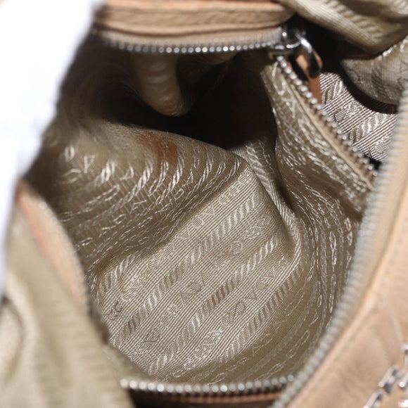 PRADA Shoulder Bag Leather Beige Silver Auth am13182V