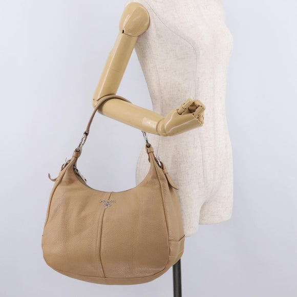 PRADA Shoulder Bag Leather Beige Silver Auth am13182V