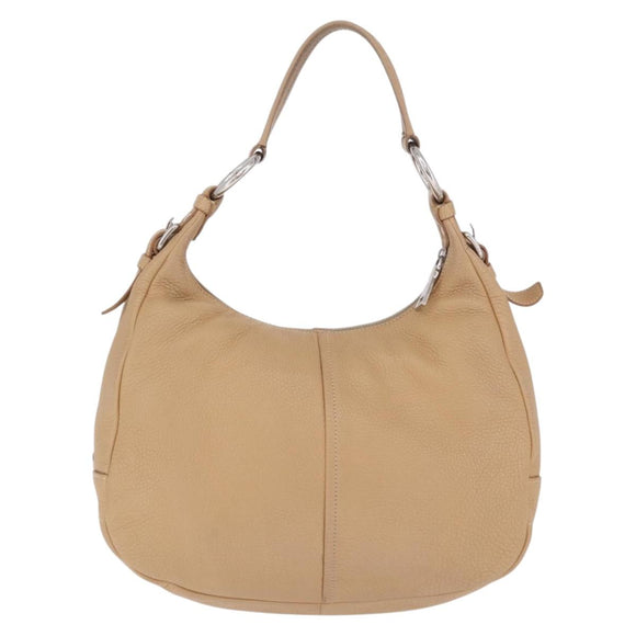 PRADA Shoulder Bag Leather Beige Silver Auth am13182V