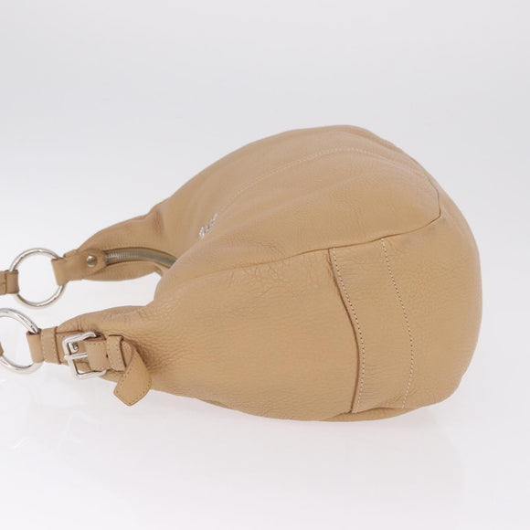 PRADA Shoulder Bag Leather Beige Silver Auth am13182V