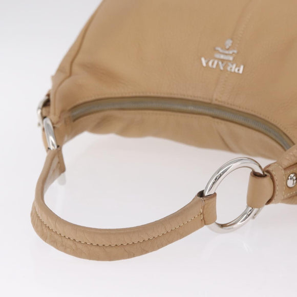 PRADA Shoulder Bag Leather Beige Silver Auth am13182V