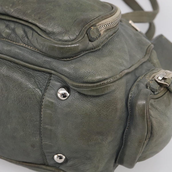 PRADA Mini Boston Bag Boston Bag Leather Khaki Silver Auth am13191V