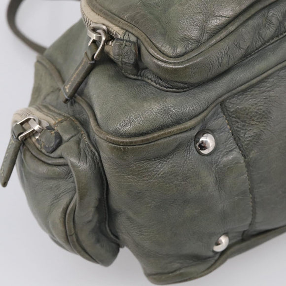 PRADA Mini Boston Bag Boston Bag Leather Khaki Silver Auth am13191V