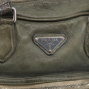 PRADA Mini Boston Bag Boston Bag Leather Khaki Silver Auth am13191V-15