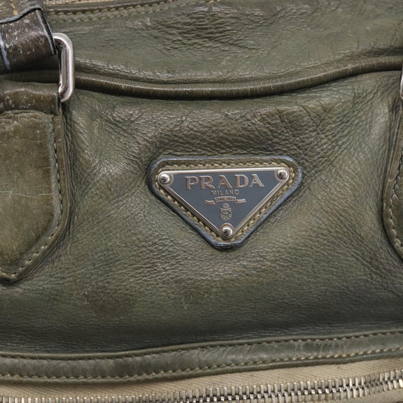 PRADA Mini Boston Bag Boston Bag Leather Khaki Silver Auth am13191V
