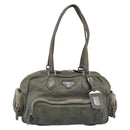 PRADA Mini Boston Bag Boston Bag Leather Khaki Silver Auth am13191V-2
