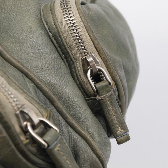 PRADA Mini Boston Bag Boston Bag Leather Khaki Silver Auth am13191V
