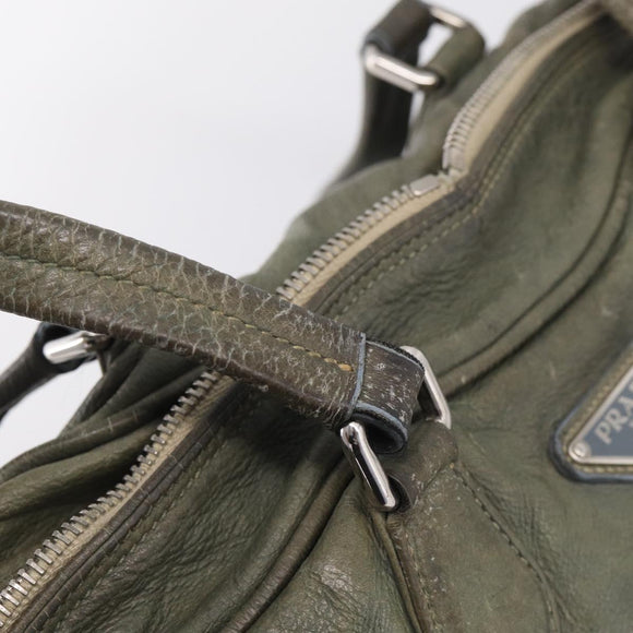 PRADA Mini Boston Bag Boston Bag Leather Khaki Silver Auth am13191V