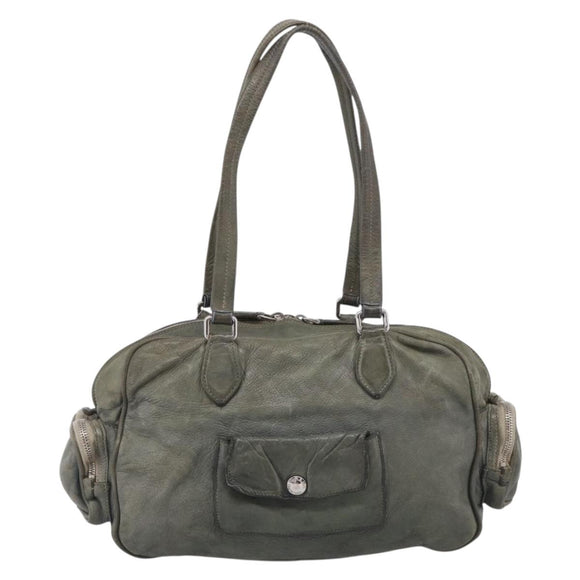 PRADA Mini Boston Bag Boston Bag Leather Khaki Silver Auth am13191V