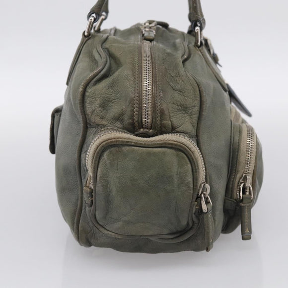 PRADA Mini Boston Bag Boston Bag Leather Khaki Silver Auth am13191V
