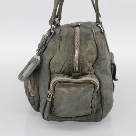 PRADA Mini Boston Bag Boston Bag Leather Khaki Silver Auth am13191V
