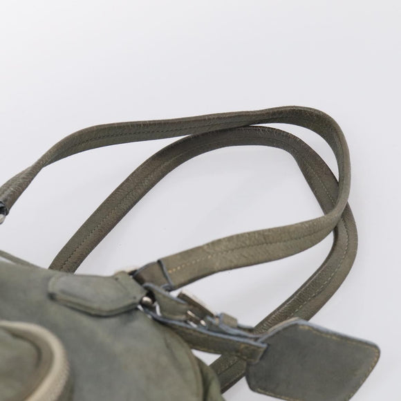 PRADA Mini Boston Bag Boston Bag Leather Khaki Silver Auth am13191V