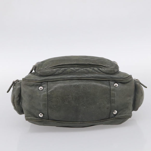 PRADA Mini Boston Bag Boston Bag Leather Khaki Silver Auth am13191V