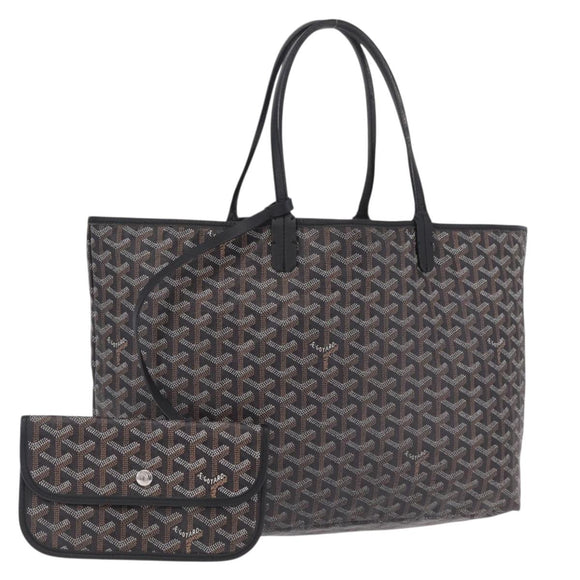 Goyard Herringbone Saint Louis PM Tote Bag PVC Black Silver Auth am13193A