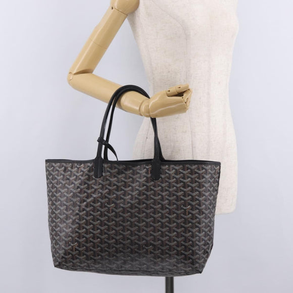 Goyard Herringbone Saint Louis PM Tote Bag PVC Black Silver Auth am13193A