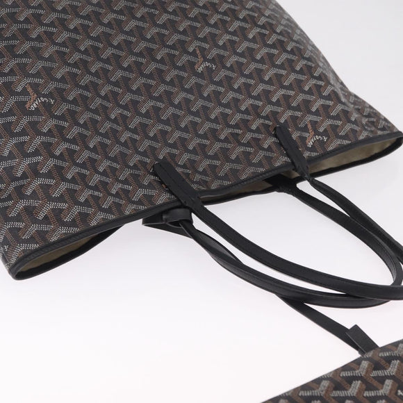 Goyard Herringbone Saint Louis PM Tote Bag PVC Black Silver Auth am13193A