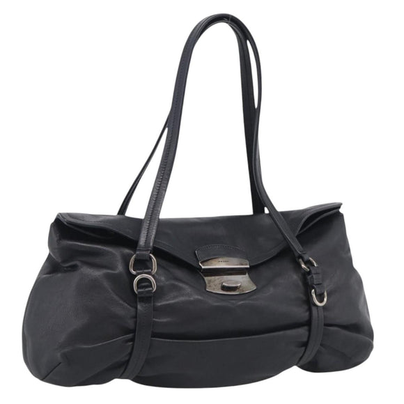 PRADA Shoulder Bag Leather Black Silver Auth am13197V
