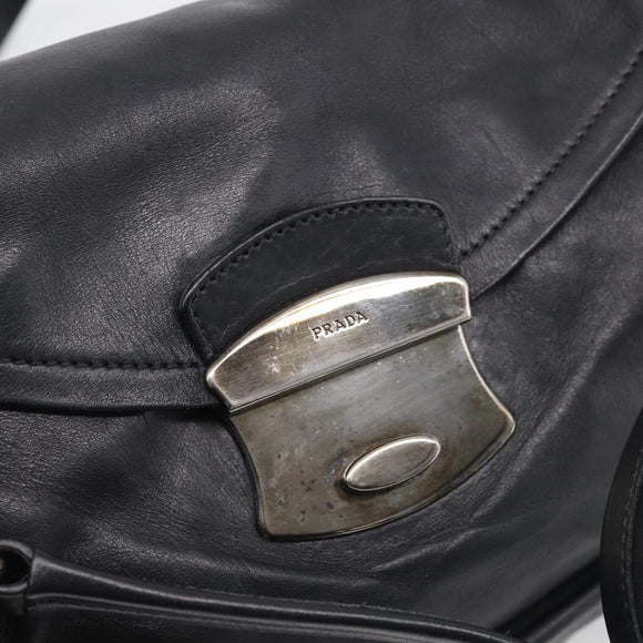PRADA Shoulder Bag Leather Black Silver Auth am13197V