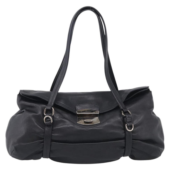 PRADA Shoulder Bag Leather Black Silver Auth am13197V