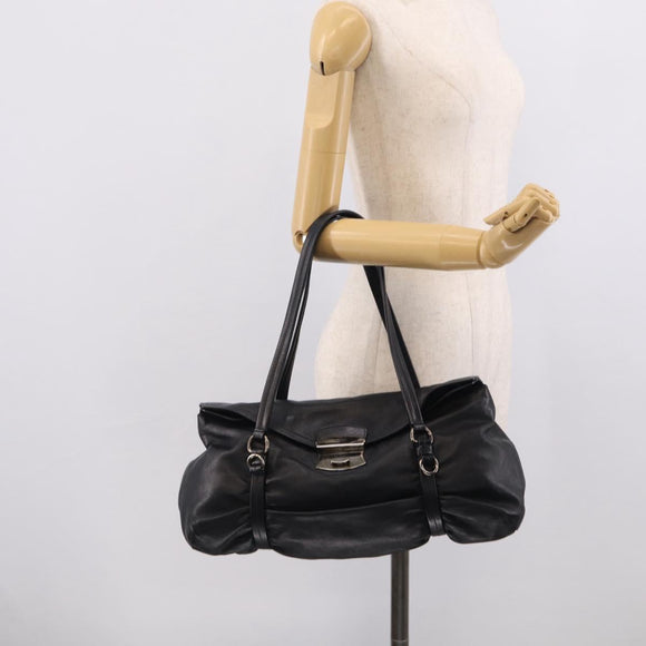 PRADA Shoulder Bag Leather Black Silver Auth am13197V