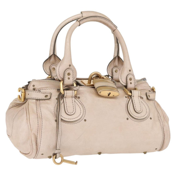 Chloe Paddington Hand Bag Leather Beige Gold Silver Auth am13198V