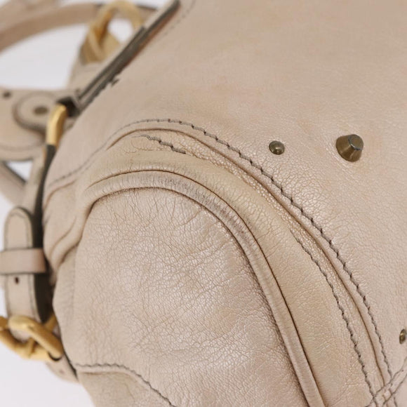 Chloe Paddington Hand Bag Leather Beige Gold Silver Auth am13198V