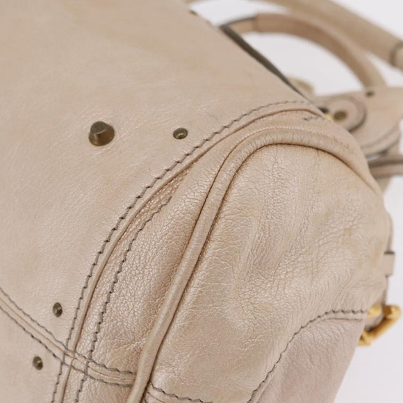 Chloe Paddington Hand Bag Leather Beige Gold Silver Auth am13198V