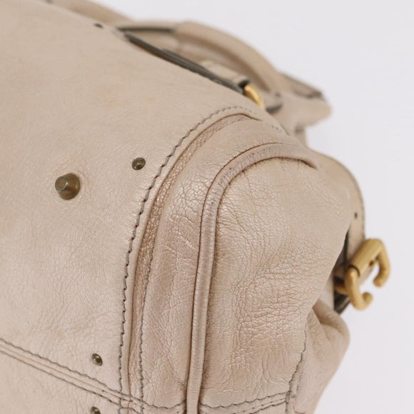 Chloe Paddington Hand Bag Leather Beige Gold Silver Auth am13198V
