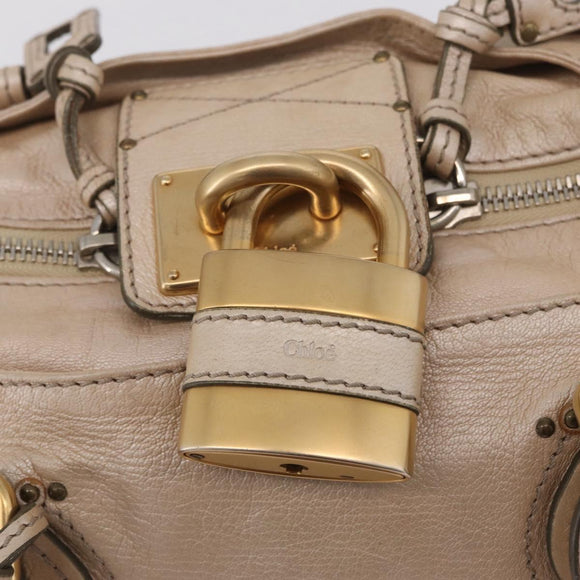 Chloe Paddington Hand Bag Leather Beige Gold Silver Auth am13198V