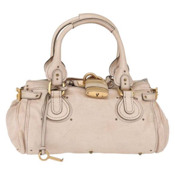Chloe Paddington Hand Bag Leather Beige Gold Silver Auth am13198V