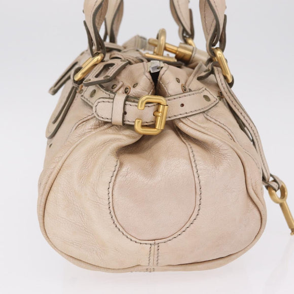 Chloe Paddington Hand Bag Leather Beige Gold Silver Auth am13198V