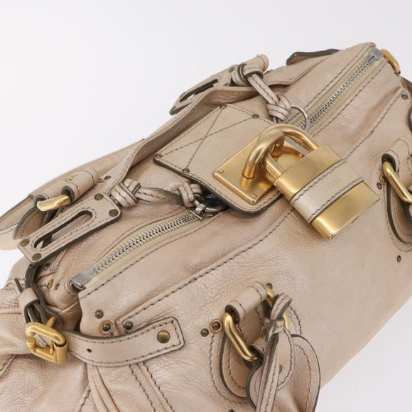 Chloe Paddington Hand Bag Leather Beige Gold Silver Auth am13198V