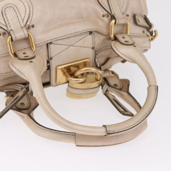 Chloe Paddington Hand Bag Leather Beige Gold Silver Auth am13198V